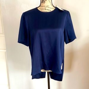 Adam Lippes navy silk open back blouse